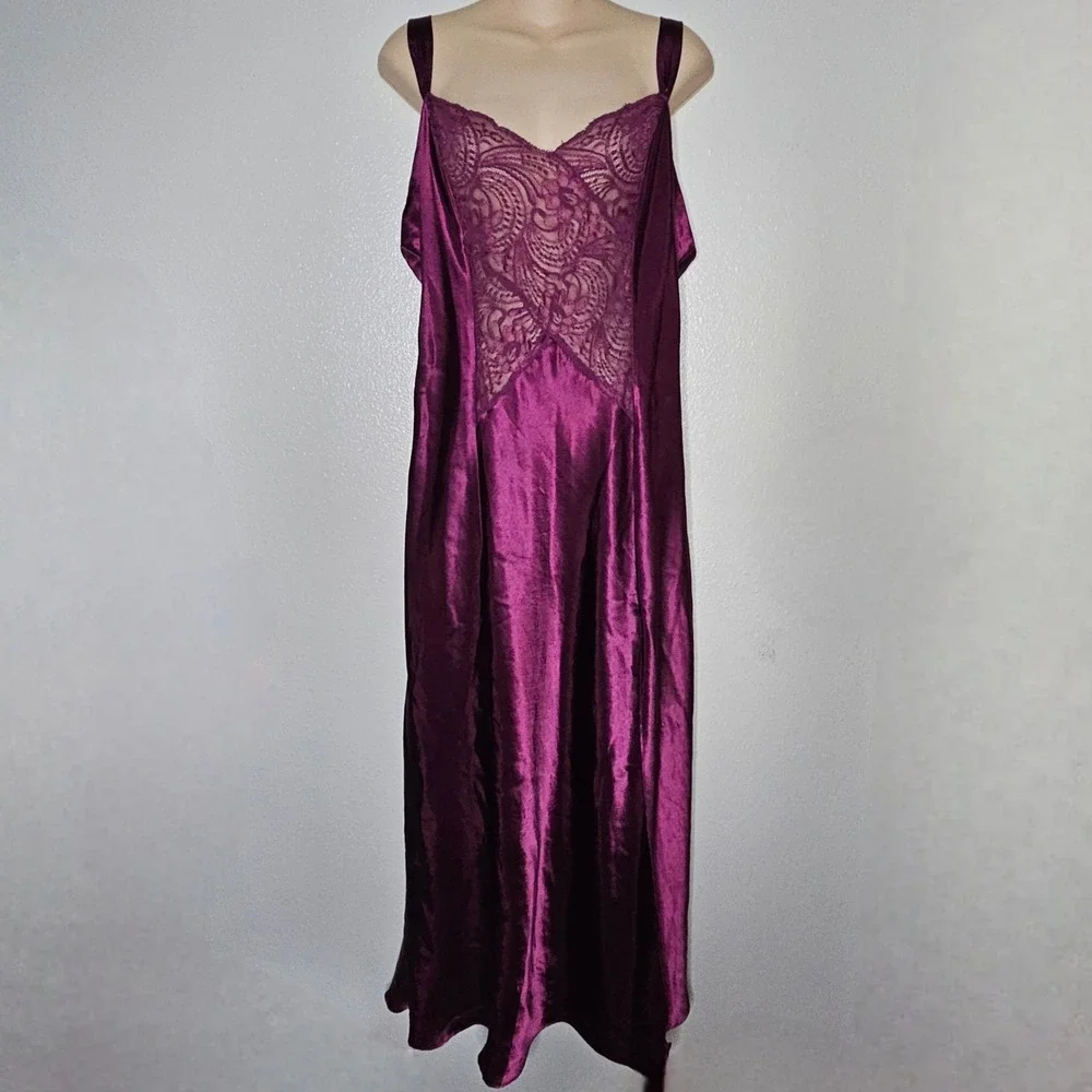 Vintage Victoria's Secret Satin Lace Long Nightgown Plum Slip Dress